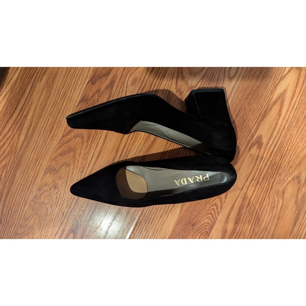 Prada Block Heel Pumps 38.5 Black Suede Pointed Toe Made in Italy Luxury Classic - Picture 6 of 16